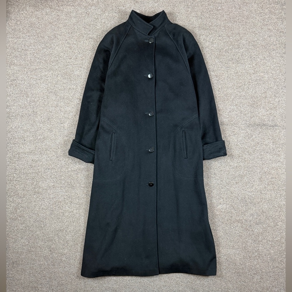 Vintage Portrait Black Wool Long Floor Length Winter Coat Women XL/XXL High Neck